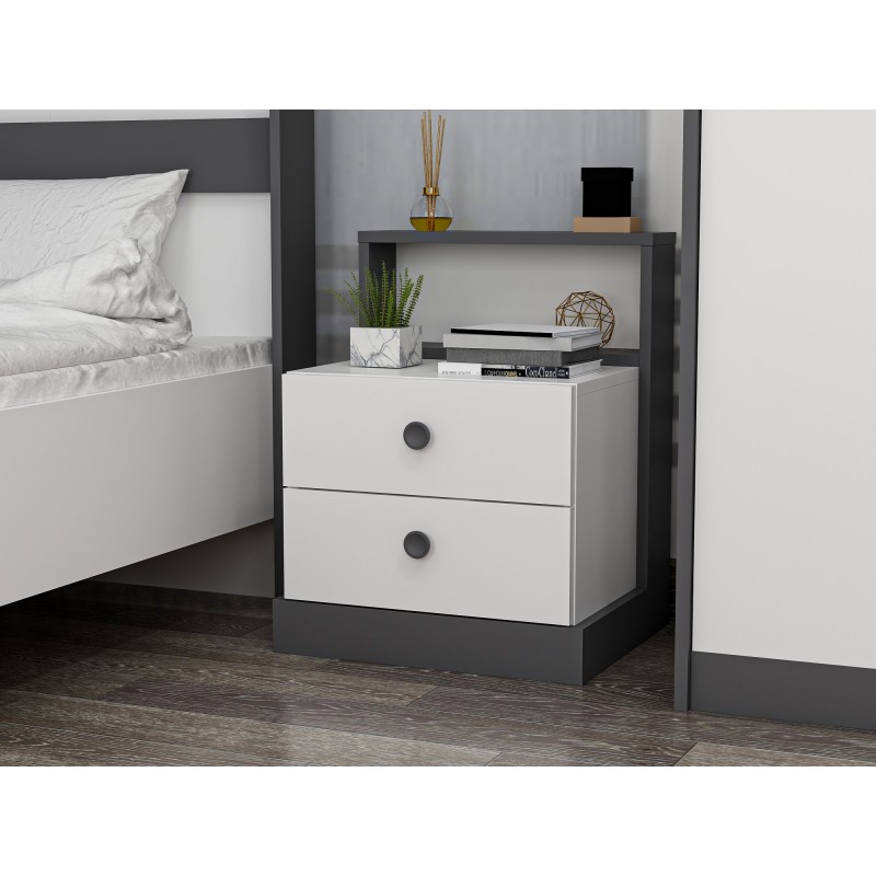 10025_0-800x800 Κομοδίνο Libre λευκό ανθρακί 62x42x62cm ed10025 - Image 1