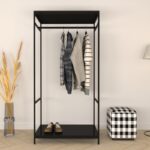 Ντουλάπα Safran μαύρο μελαμίνη μεταλλικά πόδια 100x40x170εκ ed10054