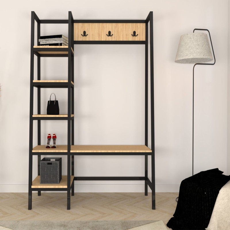 10059_0-800x800 Έπιπλο εισόδου Valansiya δρυς μελαμίνη μεταλλικά πόδια 160x40x170εκ ed10059 - Image 1