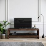 Έπιπλo tv Forli καρυδί χρώμα ξύλο γυαλί 140x40x45cm ed1005 - Image 5
