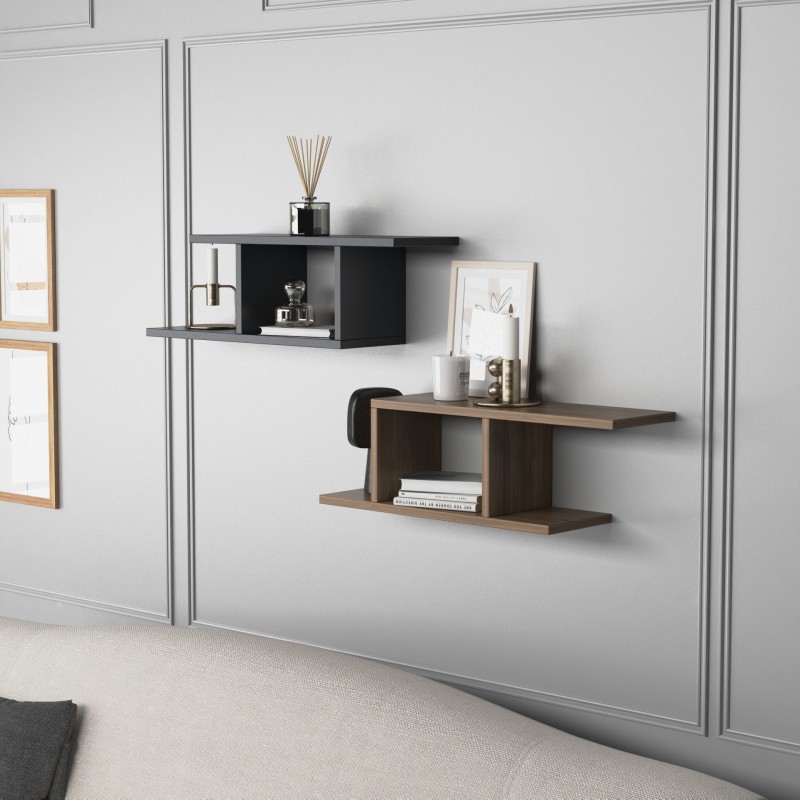 10066_0-800x800 Ράφι τοίχου Deren ανθρακί καρυδί μελαμίνη 74 2x20x23cm ed10066 - Image 1