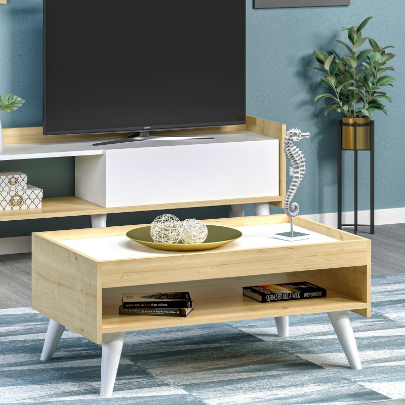 10070_0-800x800 Τραπέζι σαλονιού Ruby άσπρο δρυς μελαμίνη 83 6x48 6x41 8εκ ed10070 - Image 1