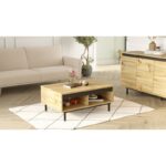 Τραπέζι σαλονιού Brio δρυς μελαμίνη μεταλλικά πόδια 90x60x37 6εκ ed10119 - Image 4