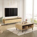 Σετ επίπλων σαλονιού Lione μελαμίνη oak μαύρο 160x45 1x35 5cm μεταλλικά πόδια ed10129