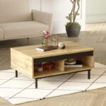 Σετ επίπλων σαλονιού Lione μελαμίνη oak μαύρο 160x45 1x35 5cm μεταλλικά πόδια ed10129 - Image 5