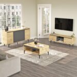 Σετ επίπλων σαλονιού Lione μελαμίνη oak ανθρακί 140x48 1x35 5cm μεταλλικά πόδια ed10136