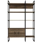 Βιβλιοθήκη Trentuno plus καρυδί μαύρο χρώμα μέταλλο μελαμίνη 120x39x180cm ed102 - Image 4