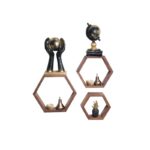 Ραφιέρα τοίχου σετ ξύλινη καρυδί Ares 31x31cm ed10336 - Image 4