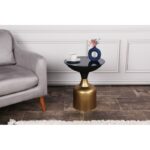 Βοηθητικό μεταλλικό τραπεζάκι Corti χρυσό μαύρο χρώμα 42x46cm ed10344