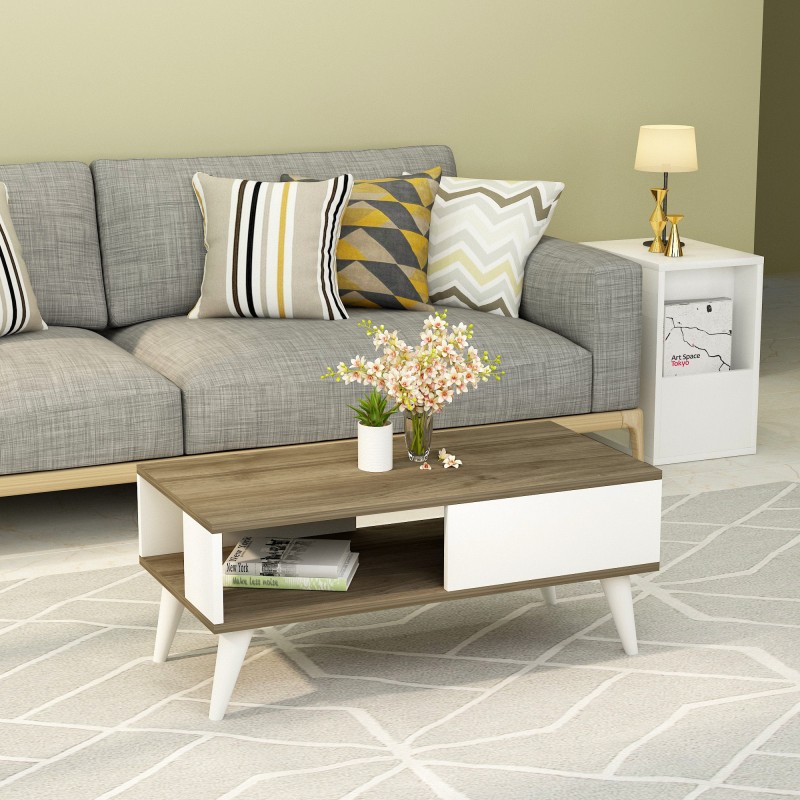 10704_0-800x800 Τραπέζι σαλονιού Seul καρυδί άσπρο μελαμίνη 90x45x40εκ ed10704 - Image 1