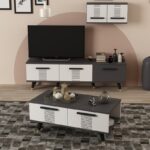 Τραπεζάκι σαλονιού Asimo ανθρακί λευκό 90x45x38cm ed10707 - Image 5