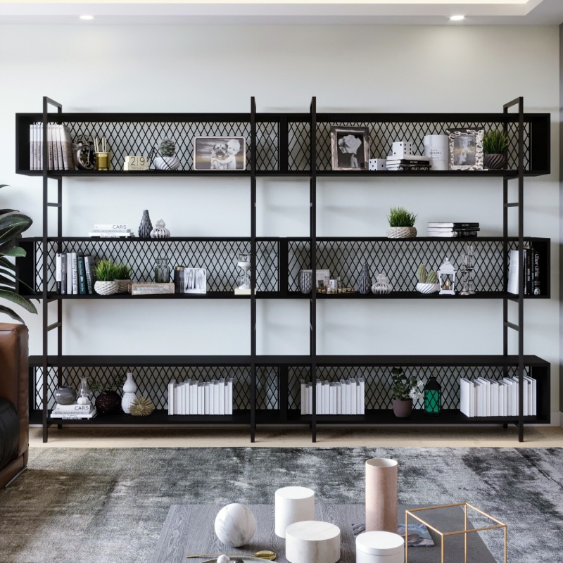 1070_0-800x800 Βιβλιοθήκη Duvar μαύρο μελαμίνη μεταλλικά πόδια 280x34x180εκ ed1070 - Image 1
