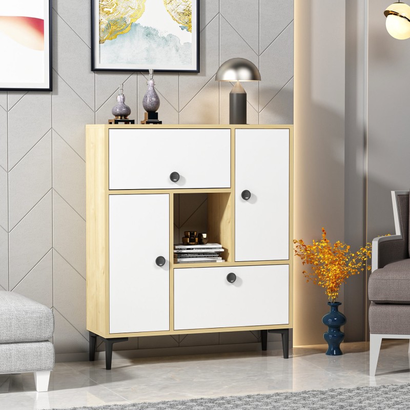 10763_0-800x800 Μπουφέ Lato Oak άσπρο χρώμα μελαμίνη 90x29 6x105cm ed10763 - Image 1