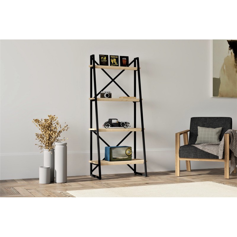 10965_0-800x800 Βιβλιοθήκη Alaro oak μαύρο χρώμα μελαμίνη και μέταλλο 66x30x150cm ed10965 - Image 1