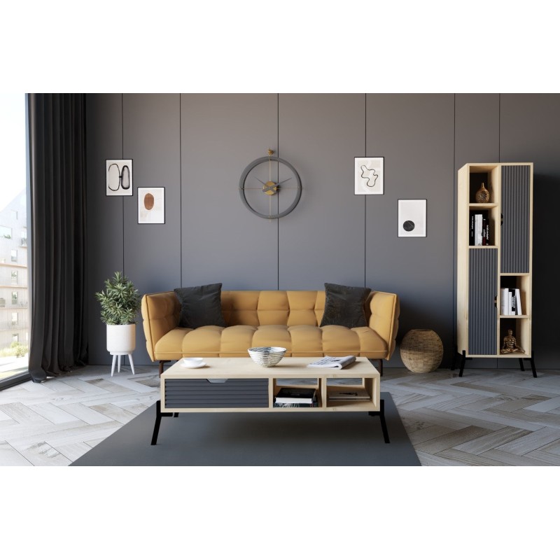 10968_0-800x800 Τραπέζι σαλονιού Serpa Sapphire Oak ανθρακί μελαμίνη σιδερένια πόδια 100x50x28 2εκ ed10968 - Image 1