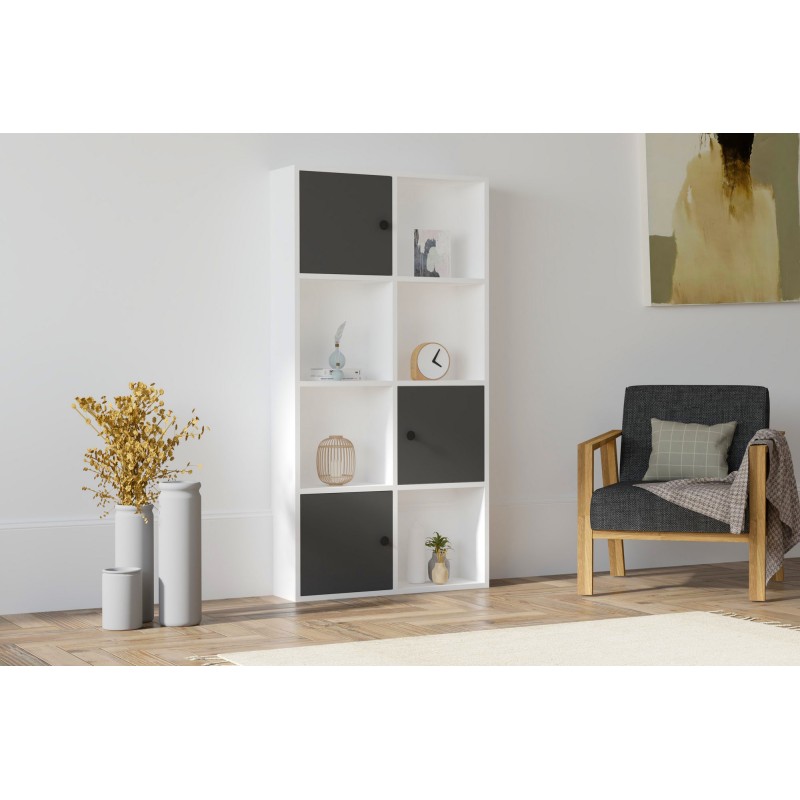 10973_0-800x800 Βιβλιοθήκη Ena άσπρο ανθρακί μελαμίνη 77 8x22x151 4εκ ed10973 - Image 1