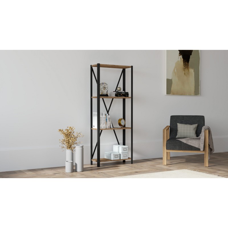 10974_0-800x800 Βιβλιοθήκη London καρυδί μελαμίνη μεταλλικό πλαίσιο 60x29x149 5εκ ed10974 - Image 1