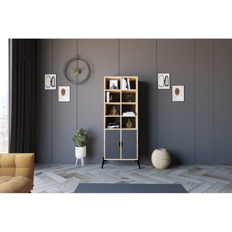 10995_0-800x800 Βιβλιοθήκη Lido Sapphire δρυς ανθρακί μελαμίνη 58 6x30x160εκ ed10995 - Image 1