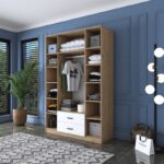 Ντουλάπα Balis άσπρη καρυδί μελαμίνη 140x51 5x210cm ed11023 - Image 5