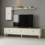 Έπιπλο tv Asti λευκό χρυσό χρώμα μελαμίνη 180x29 5x45cm ed1147