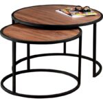 Σετ τραπέζια σαλονιού Tamburo καρυδί μελαμίνη μαύρο μέταλλο 66x43cm ed1164 - Image 3