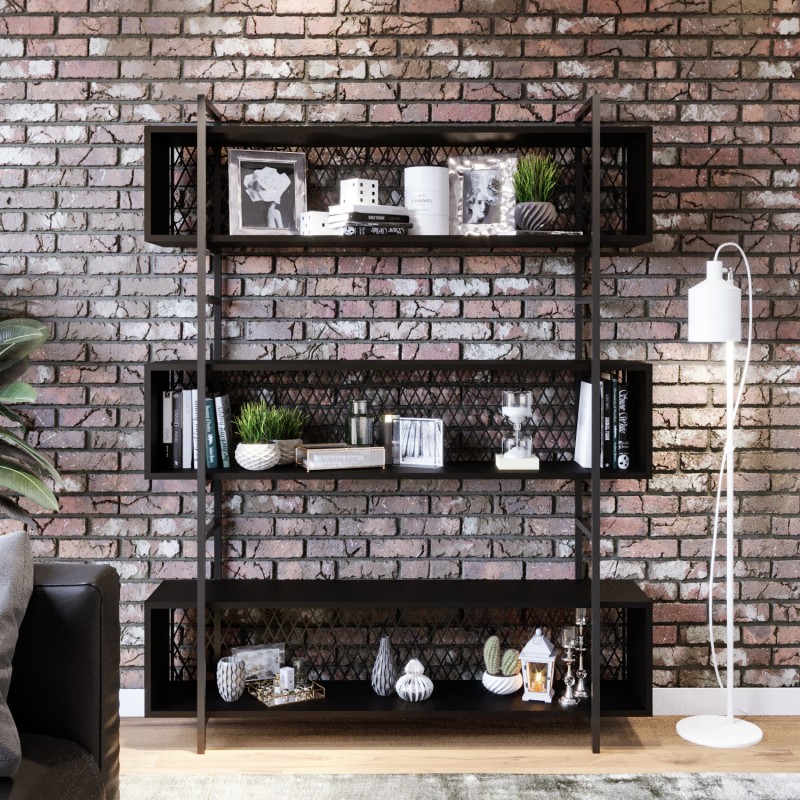 1175_0-800x800 Έπιπλο εισόδου Poesia μαύρο χρώμα μελαμίνη μέταλλο 140x34x180cm ed1175 - Image 1