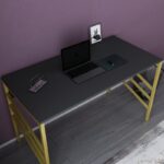 Γραφείο Milva χρυσό ανθρακί χρώμα μελαμίνη 120x60x74 8cm ed11972 - Image 5