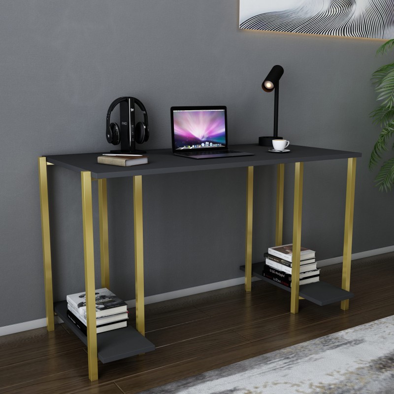 12065_0-800x800 Γραφείο Academy χρυσό ανθρακί μελαμίνη 125 2x60x73 8cm ed12065 - Image 1