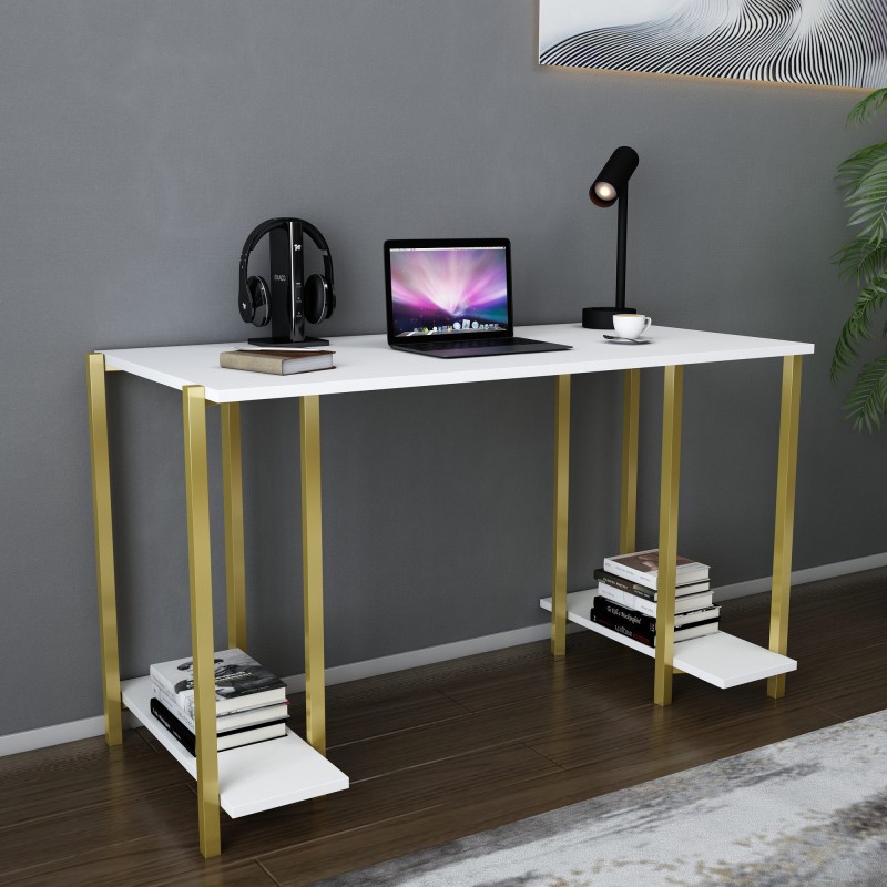 12068_0-800x800 Γραφείο Academy χρυσό λευκό μελαμίνη 125 2x60x73 8cm ed12068 - Image 1