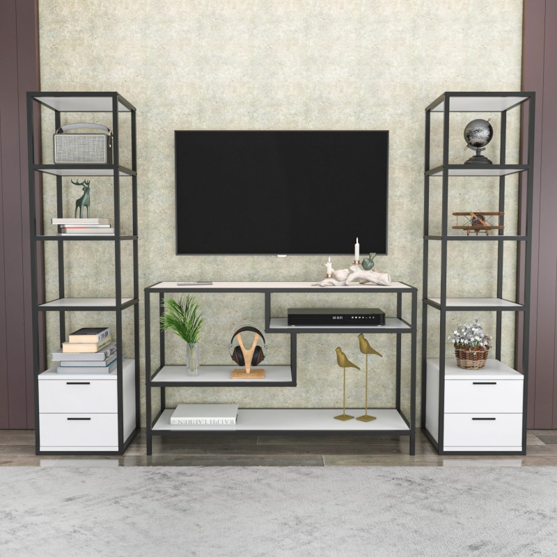 12124_0-800x800 Έπιπλο τηλεόρασης Robbins μαύρο άσπρο 198x39x160cm ed12124 - Image 1