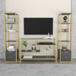 Έπιπλο τηλεόρασης Robbins χρυσό ανθρακί 198x39x160cm ed12125