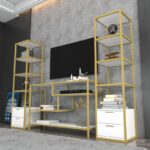 Έπιπλο τηλεόρασης Robbins χρυσό άσπρο 198x39x160cm ed12127 - Image 4