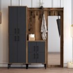 Έπιπλο εισόδου Berlin καρυδί ανθρακί μελαμίνη μεταλλικ΄΄α πόδια 180x35x200εκ ed1218