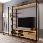 Έπιπλο TV Biblo oak χρώμα μελαμίνη μέταλλο 180x40x180cm ed1219