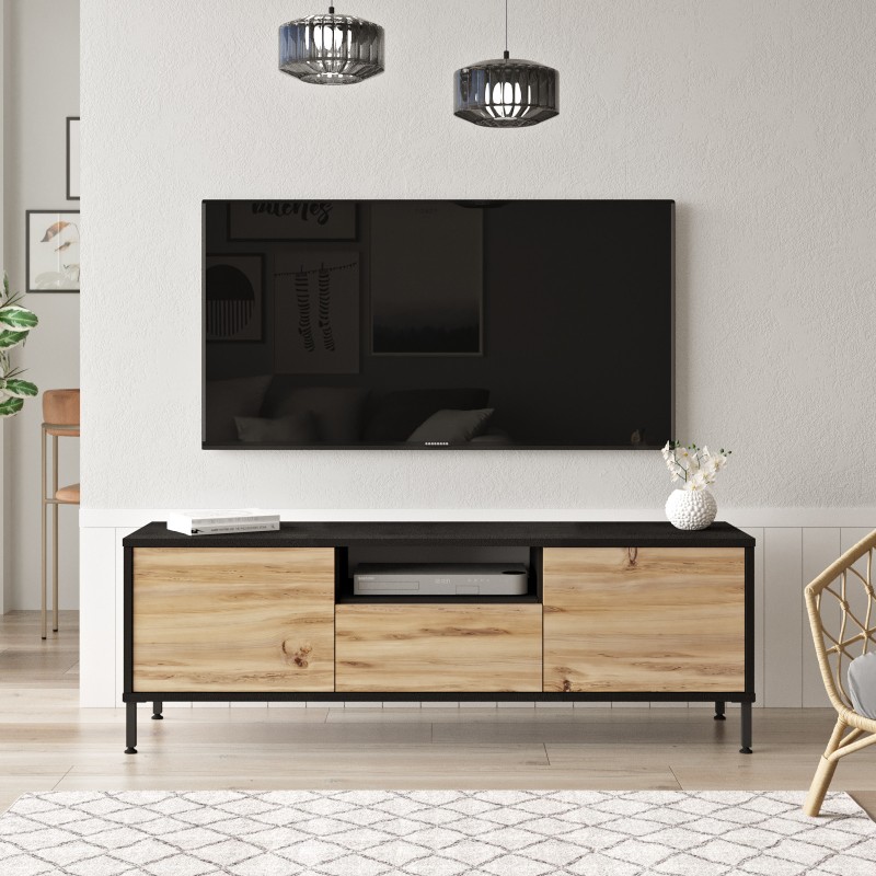 1233_0-800x800 Έπιπλο τηλεόρασης Lione 140x35 5x46 4cm oak μαύρο ed1233 - Image 1
