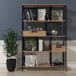 Βιβλιοθήκη Tokyo καφέ μαύρο μελαμίνη μεταλλικό πλαίσιο 120x30x180εκ ed1242 - Image 4