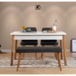 Τραπεζαρία 4 τεμαχίων Costa pine άσπρο ανθρακί χρώμα μελαμίνη με ξ΄υλινα πόδια ed12437