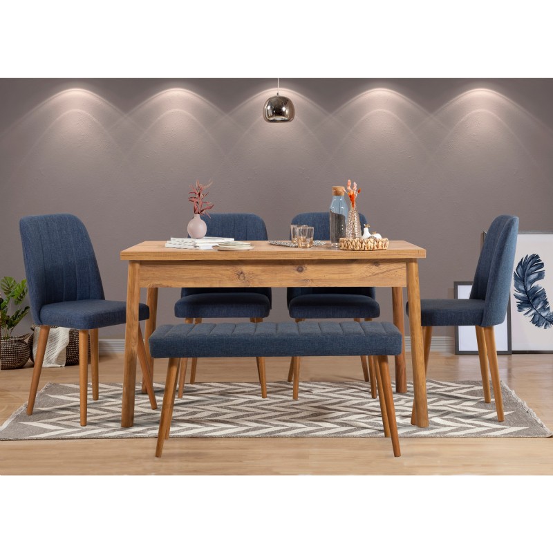 12512_0-800x800 Τραπεζαρία 6 τεμαχίων Costa pine navy blue χρώμα μελαμίνη με ξ΄υλινα πόδια 120x75cm ed12512 - Image 1