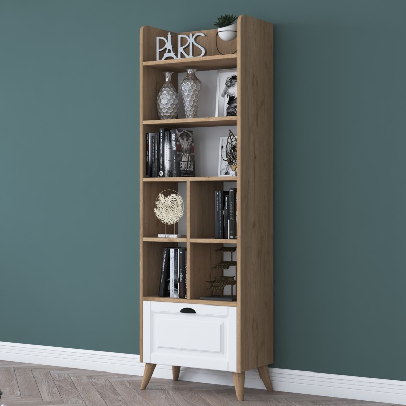 12580_0-800x800 Βιβλιοθήκη Nord καρυδί μελαμίνη 63x35x195εκ ed12580 - Image 1