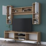 Σύνθεση τηλεόρασης Anesis 180x35x55cm walnut white χρώμα ed12584 - Image 4