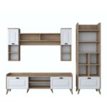 Σύνθεση τηλεόρασης Anesis 180x34x55cm walnut white χρώμα ed12586 - Image 3