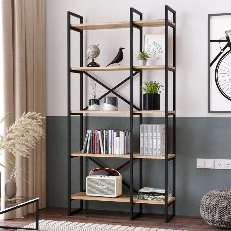 12682_0-800x800 Βιβλιοθήκη Vog atlantic pine μελαμίνη μεταλλικό πλαίσιο 87 5x30x175εκ ed12682 - Image 1