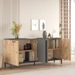 Σετ επίπλων σαλονιού Lino pine ανθρακί χρώμα μελαμίνη 160x35x39 1cm μεταλλικά πόδια ed12748 - Image 4