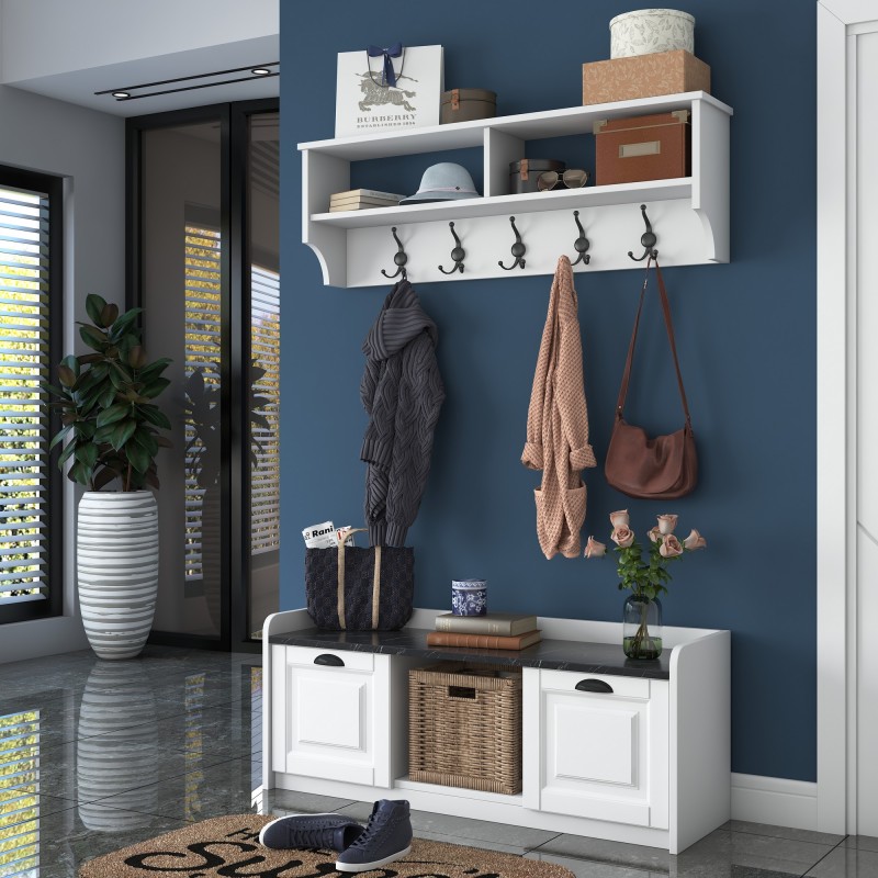 12781_0-800x800 Έπιπλο εισόδου Feri άσπρο μαύρο μάρμαρο μελαμίνη 120x40x45εκ ed12781 - Image 1