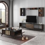 Έπιπλο tv Tricolore ανθρακί καρυδί χρώμα μελαμίνη 180x30x47cm ed12837 - Image 4