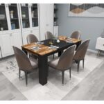 Τραπεζαρία Line ανοιχτό καρυδί μαύρο μελαμίνη 160x80x76 8εκ ed12865