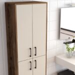 Ντουλάπι μπάνιου Berlin καρυδί κρεμ μελαμίνη 60x35x200cm μεταλλικά πόδια ed1303 - Image 4