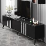 Έπιπλο tv Tricolore ανθρακί μαύρο χρώμα μελαμίνη 180x30x47cm ed13187 - Image 5