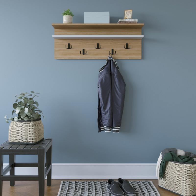 13195_0-800x800 Κρεμάστρα ραφιέρα oak άσπρη 90x31 4x19 6cm ed13195 - Image 1