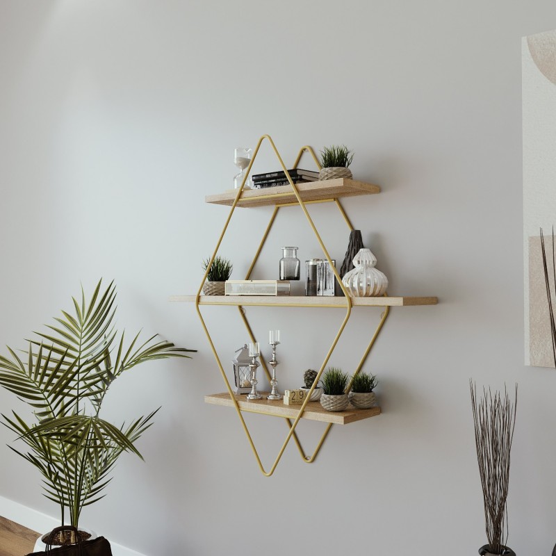 13309_0-800x800 Ραφιέρα Bonn δρυς χρυσό μελαμίνη μεταλλικά πόδια 60x14x70εκ ed13309 - Image 1